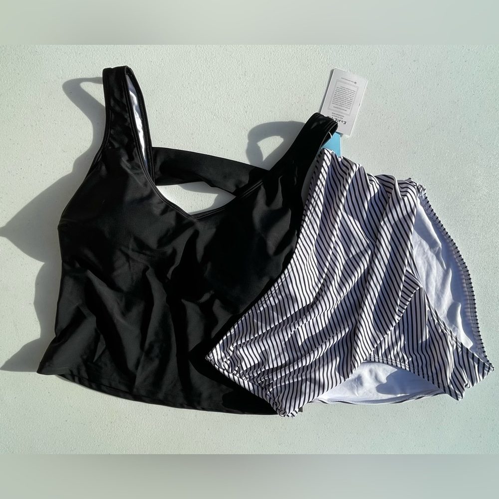 Black and White Striped Bikini Set
